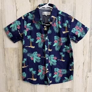 Sovereign Code Boys 7 Hawaiian Button Up Shirt Tropical Palm Print Short Sleeve